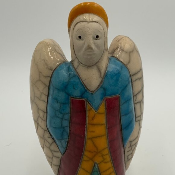 Handmade Raku Pottery South Africa Signed Nativity Scene Colorful Angel Gabriel - Picture 1 of 7